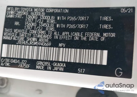 2021 Toyota 4Runner Venture Special Edition z USA, uszkodzony, nr VIN JTEHU5JR5M5940669